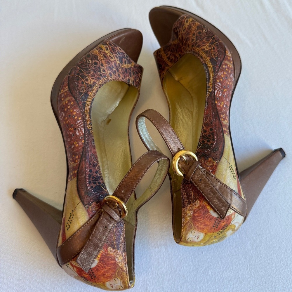 90s Vintage Jcon sz 8.5 Italian Open Toe Mary Jane Pump Heels Equestrian Preppy
